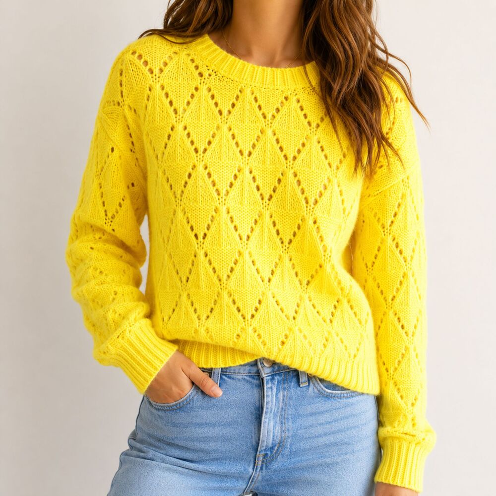 Sleeping On Snow Anthropologie Bright Lights Pointelle Sweater Small Alpaca